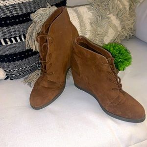 Camel Suede wedge booties SIZE 7